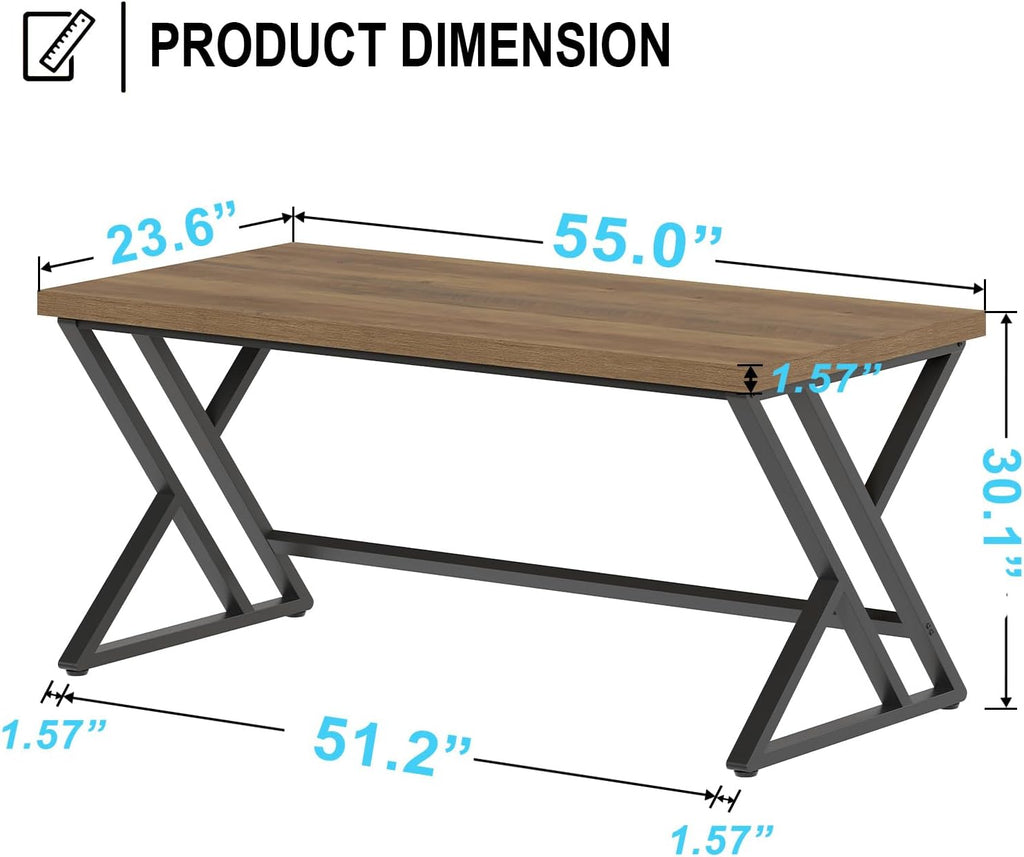 LVB Wood Computer Desk, Rustic Home Office Executive Desk for Bedroom, Industrial Wooden Computer Writing Study Work Gaming Table, Modern Metal PC Student Simple Desk with Storage, 55 Inch, Rustic Oak