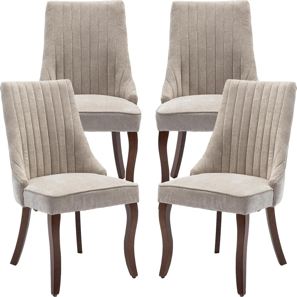Beige Mid Century Dining Chairs Set of 4, Modern Kitchen & Dining Room Chairs Set of 4, Fabric Upholstered Kitchen Chairs, Sillas de Comedor, Wood Legs (Beige, 4 Pcs)