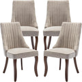 Beige Mid Century Dining Chairs Set of 4, Modern Kitchen & Dining Room Chairs Set of 4, Fabric Upholstered Kitchen Chairs, Sillas de Comedor, Wood Legs (Beige, 4 Pcs)