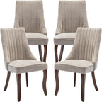 Beige Mid Century Dining Chairs Set of 4, Modern Kitchen & Dining Room Chairs Set of 4, Fabric Upholstered Kitchen Chairs, Sillas de Comedor, Wood Legs (Beige, 4 Pcs)