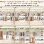 Aheaplus Closet System, 6-15Ft Closet Organizer with 8 Wooden Drawers, Wood Closet Organizer System with Tower, Walk-in Closet Organizer Wardrobe Clothes Rack with 4 Hanging Rods, Garment Rack, White