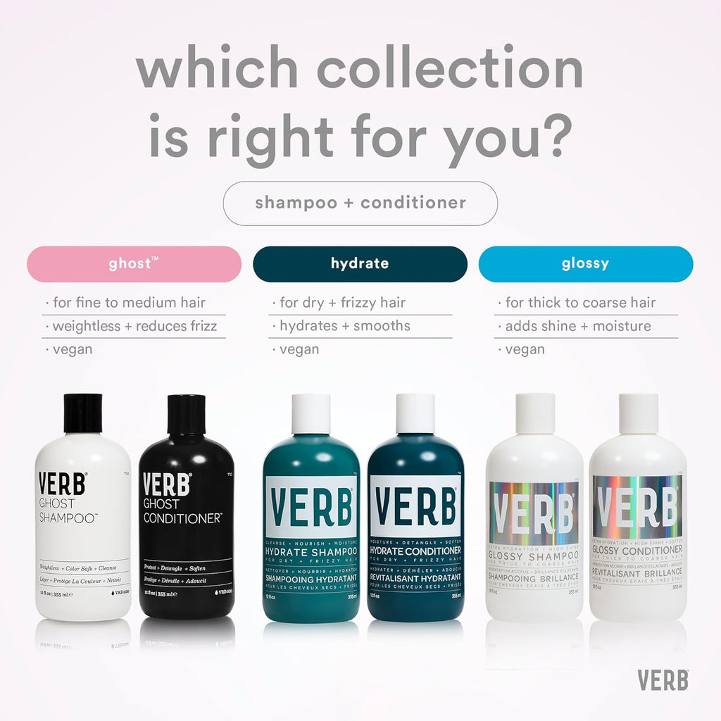 VERB Hydrate Shampoo + Conditioner Duo - Cleanses + Nourishes Dry + Frizzy Hair to Smooth + Reduce Frizz - Amber + Warm Jasmine Scent