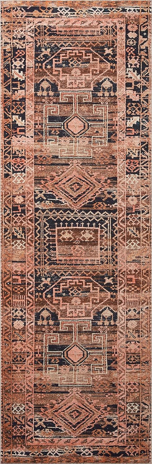 Loloi Layla Collection LAY-14 Mocha/Blush 9'-0" x 12'-0" .13" Thick Area Rug, Soft, Durable, Vintage Inspired, Distressed, Low Pile, Non-Shedding, Easy Clean, Printed, Living Room Rug