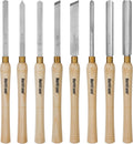 HURRICANE 8pc Wood Lathe Chisel Set, M2 HSS Wood Turning Tools with 10" Solid Hardwood Handles, Lathe Tool Kit for Beginners and DIY Hobbyists, Includes Protective Wooden Box