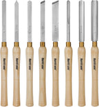 HURRICANE 8pc Wood Lathe Chisel Set, M2 HSS Wood Turning Tools with 10" Solid Hardwood Handles, Lathe Tool Kit for Beginners and DIY Hobbyists, Includes Protective Wooden Box