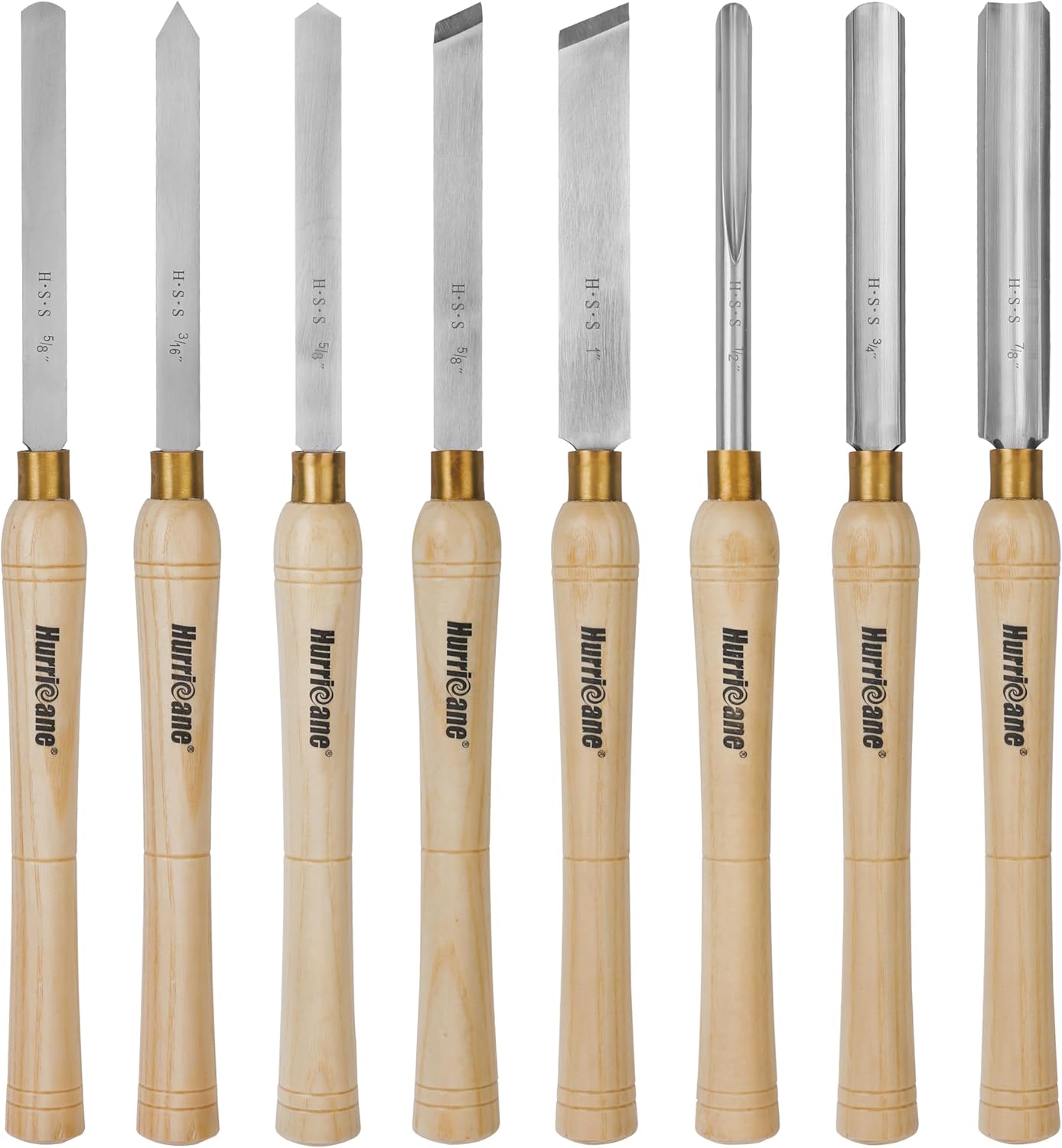 HURRICANE 8pc Wood Lathe Chisel Set, M2 HSS Wood Turning Tools with 10" Solid Hardwood Handles, Lathe Tool Kit for Beginners and DIY Hobbyists, Includes Protective Wooden Box