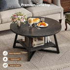 Coffee Table for Living Room, Round Coffee Table, Small Circle Coffee Table with Storage, Modern Wood Round Center Table for Home Office, Small Space, Easy Assembly, Black