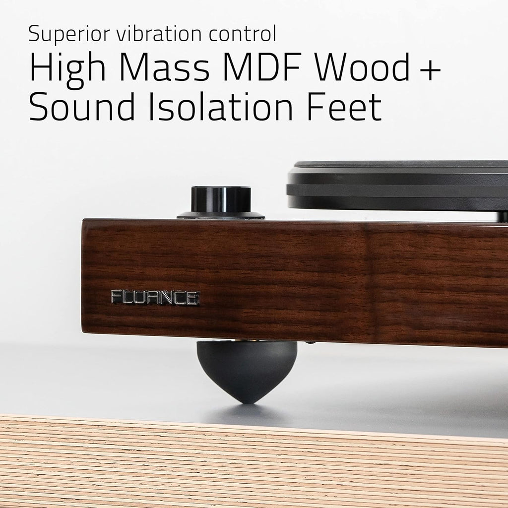 Fluance RT82 Reference High Fidelity Vinyl Turntable Record Player with Ortofon OM10 Cartridge  Speed Control Motor  High Mass MDF Wood Plinth  Vibration Isolation Feet - Piano Black