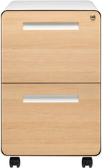 Laura Davidson Furniture Stockpile 2 Drawer Mobile File Cabinet with Lock - Under Desk Metal Filing Cabinet, Legal/Letter File Folders, Wheels and Stationary Feet, Pre-Assembled, White/Wood