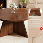 LVB Round Dining Table for 4-6, Mid Century Modern Walnut Circle Dinner Table, Brown Wood Pedestal Kitchen Table with Wooden Base for Dining Room, Kitchen, Living Room, 43 inch