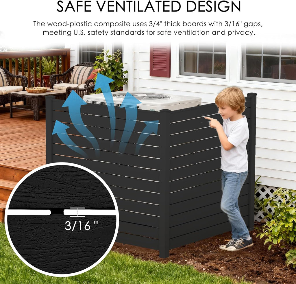 Kozyard 50" W x 48" H Outdoor Privacy Screens Aluminum Post  Air Conditioner Fence Panels  Pool Equipment Enclosure  Trash Can Screens Fence Kit for Outside Backyard Patio(Black/3Panels)