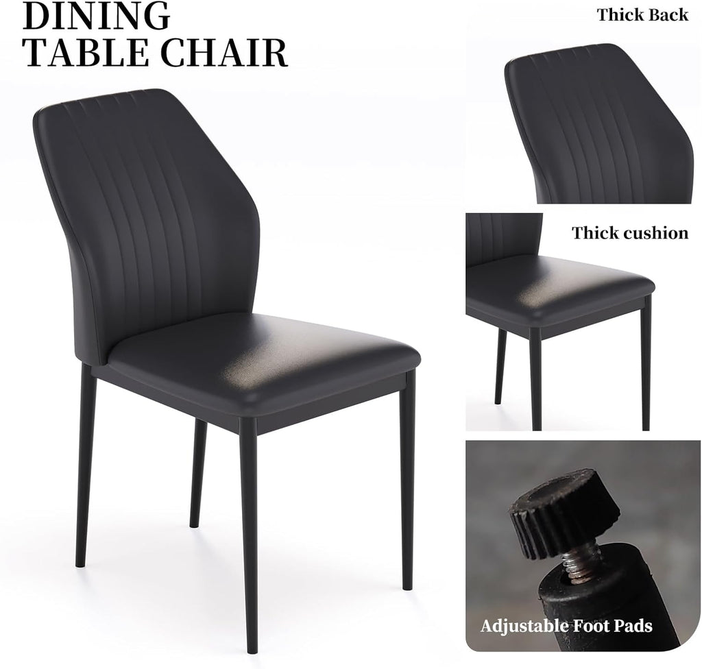 47.24" Round Dining Table Set for 6, 7 Piece Dining Room Table Set, Circle Kitchen Table and Chairs for Dining Room, Living Room, Kitchen, Apartment(Black Table + 6 Black Faux Leather Chairs)