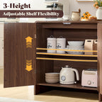 AMERLIFE Fluted Buffet Cabinet with Storage, Modern Sideboard Cabinet with 2 Doors & Adjustable Shelf, Console Table & Credenza for Living Room, Dining Room & Entryway, Brown