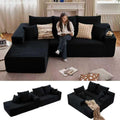 96" Modular Sectional Sofa, Modern Corduroy Cloud Couch with Deep Seat, Boneless Couch Upholstered 3-Seater L-Shaped Sofa for Living Room, No Assembly Required(Black, Left-Facing Chaise)