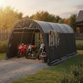 10x15 FT Heavy Duty Carport, Portable Garage with Reinforced All-Steel Frame and Round Style Roof, Anti-Snow All Covered Car Canopy Outdoor Waterproof Storage Shelter for Car,Truck,Boat
