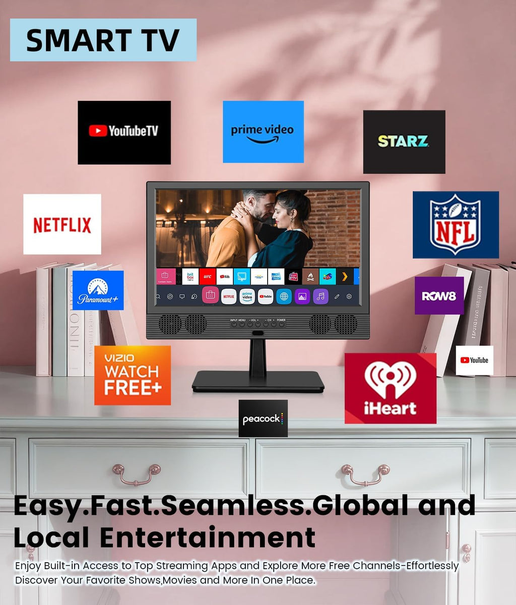 Feihe 14 Inch Small Smart TV  HD LED Flat Screen Smart TV with ATSC Tuner/HDMI/USB/AV for Kitchen  RV  Camper  Bedroom or Travel Use