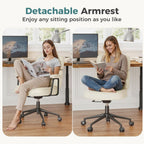 OLIXIS Ergonomic Home Office Desk Chair, PU Leather Computer Chair with Lumbar Support Adjustable Height Rolling Swivel Executive Task Armrests Chair, Off-White