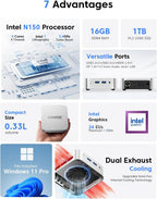 ACEMAGIC V1 Mini PC Computers  Intel Twin Lake N150(Turbo 3.6GHz)  16GB DDR4 RAM 1TB M.2 SSD Mini Desktop Computer  4K HDMI DP/2xUSB3.2 WiFi/BT  VESA GbE  HTPC/Business Office Micro Pc