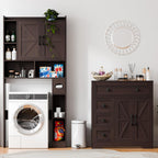 Vabches Farmhouse Storage Cabinet with 2 Doors and 4 Drawers, Freestanding Bathroom Storage Cabinet Kitchen Pantry, Floor Cupboard for Living Room/Bathroom/Kitchen,Espresso