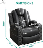 Chicago Home Theater Recliner Chair – Bluetooth Speakers, Wireless Charging, Power Recline, Adjustable Headrest, LED Lighting, Cup Holders & Premium Faux Leather for Ultimate Comfort