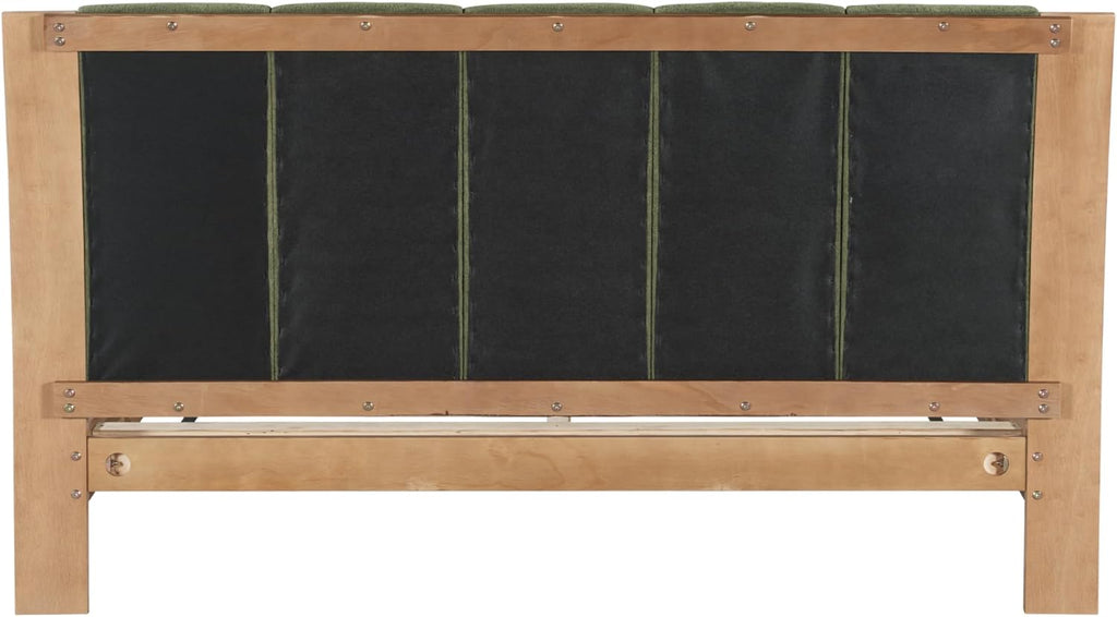 Christopher Knight Home Trisie Mid-Century Modern King Size Bed Frame and Headboard, Solid Wood King Platform Bed Frame with Upholstered Headboard, No Box Spring Needed, Easy Assembly, Natural