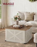 VASAGLE LIRY Collection - Farmhouse Coffee Table with Storage, Square Center Coffee Table for Living Room, with Hidden Compartment, Flip-Top Lids, Honey Brown and Rustic White ULCT232W73