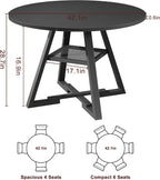 Jocoevol Round Dining Table for 4,Kitchen Dining Room Circle Dinner Pedestal Table,Space Saving Wood Kitchen & Dining Room Furniture (Black, 42In)