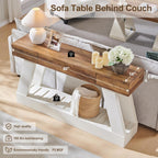 OKD 60" Farmhouse Entryway Table with Drawer, Console Table Behind Sofa, Narrow Long Entryway for Hallway, Living Room, Hallway, Behind Couch(Antique White)