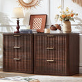 LEYAOYAO Fluted Farmhouse Nightstand Set of 2 with Charging Station, 23" Wide 3 Drawers Night Stand,Walnut Dresser for Bedroom,Bed Side Table Chest of Drawers,Wood End Table for Living Room