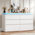 6 Drawer Dresser for Bedroom, 47.2" Long White Chest of Drawers with Charging Station & LED Lights,Curved Profile Design,Double Wooden Closet Storage Cabinet,Modern Dresser TV Stand with Deep Drawers