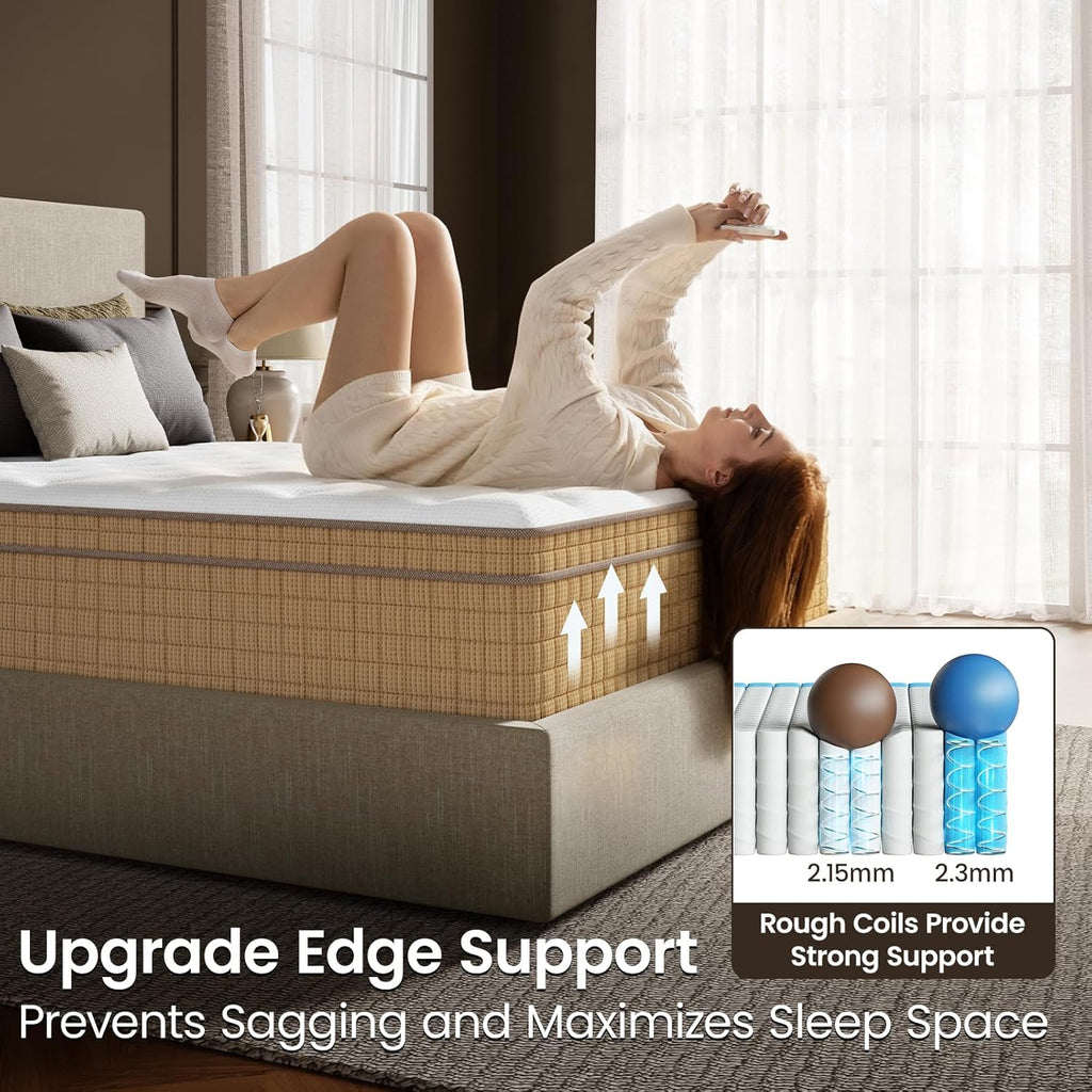 BedStory Extra Firm Queen Mattress, 12 Inch Hybrid Mattresses with Extra Back and Lumbar Hip Support, Pressure and Pain Relief, CertiPUR-US Certified, Fiberglass-Free, 365 Nights Trial