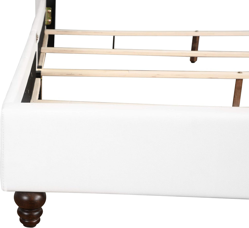 GDFStudio PU Upholstered Bed Frame with Padded Wingback Headboard, Transitional Platform Design, Box Spring Required, Easy Assembly, Full Size Bed for Modern and Classic Bedrooms,50" H White
