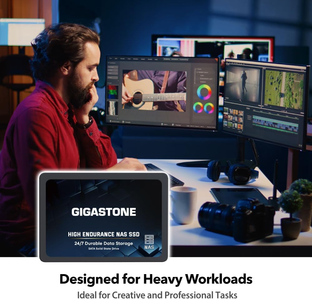 【NAS Certified】 GIGASTONE High Endurance SSD 512GB (2-Pack) Up to 550MB/s TLC Flash with SLC Caching 24/7 Reliable for Gaming/PC/NAS SSD 5-Year Warranty 2.5" SATA Internal Solid State Drives RAID Disk