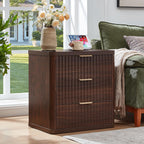 LEYAOYAO Fluted Farmhouse Nightstand Set of 2 with Charging Station, 23" Wide 3 Drawers Night Stand,Walnut Dresser for Bedroom,Bed Side Table Chest of Drawers,Wood End Table for Living Room