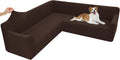 Arfntevss Stretch Sectional Couch Covers L Shaped Corner Sectional Sofa Cover Washable Jacquard Soft Fleece U Shape Sofa Slipcovers Anti Slip Furniture Protector for Dogs Pets (Small, Dark Brown)