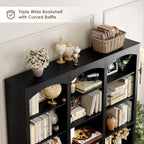 FACBOTALL 71" Triple Wide Bookshelf, 6 Tier Tall Bookshelf, Large Book Shelf with Curved Baffle, 63.4" Wide Bookcase with 18 Open Display Shelves for Living Room, Study, Black