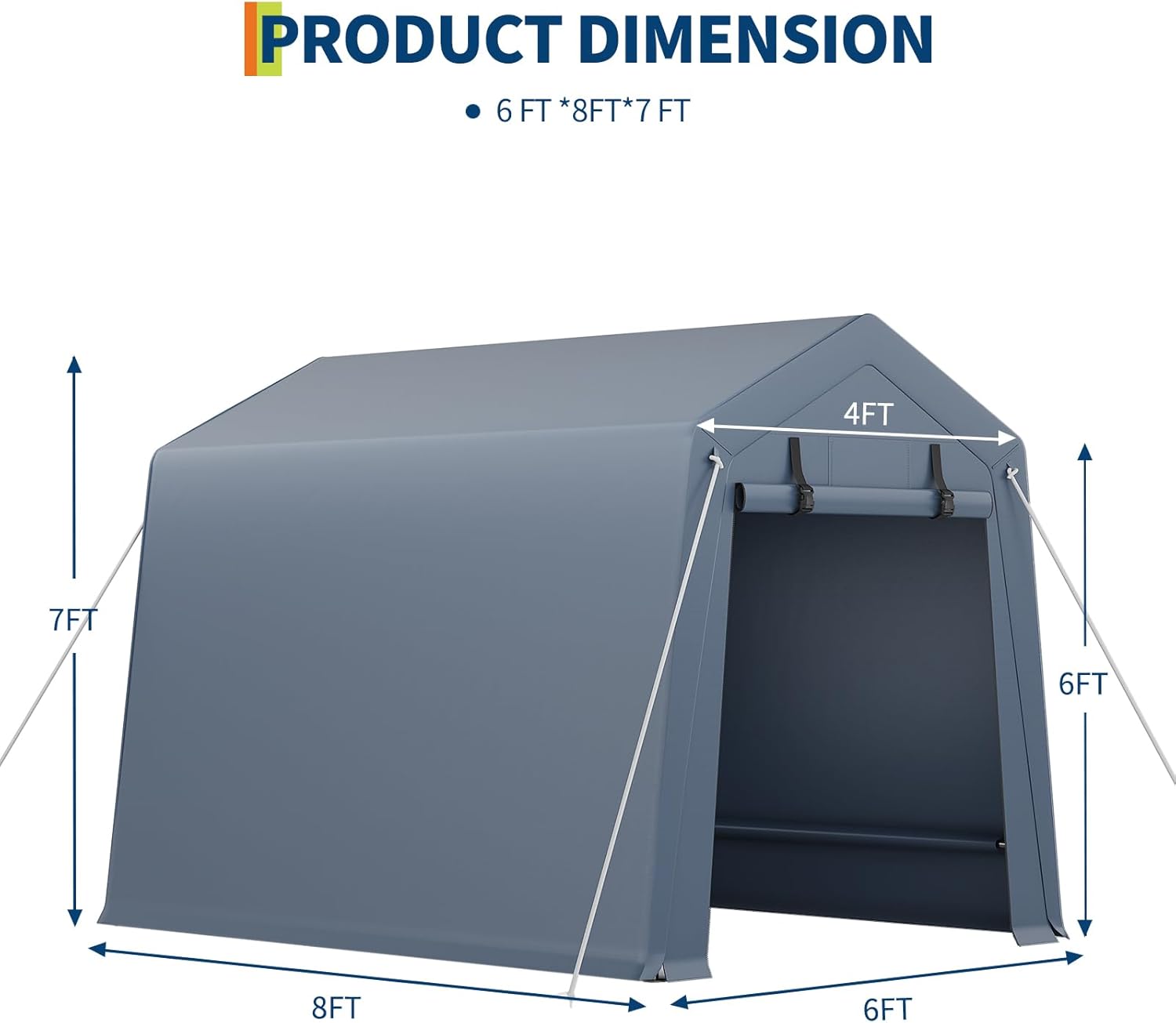 GarveeLife 6x8 FT Outdoor Storage Shed, Portable Carport with Roll-up Ventilated Zipper Door and Windows, Heavy Duty Waterproof Tarp, Storage Sheds for Motorcycle, Bike, Firewood, Garden Tools