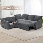 84" Chenille Modular Sofa Bed w/Adjustable Backrests, L-Shape Sleeper Sofa w/USB Ports & Storage Space, Convertible Corner Sectional Couch w/Pull Out Bed for House, Living Room, Grey