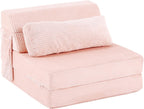 Folding Sofa Bed with Pillow, Convertible Sleeper Chair, Comfy Floor Futon Couch Mattress Lounge Sofa for Adults Portable Fold Out Chair Bed for Living Room Bedroom, Single, Pink