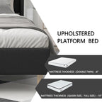 alazyhome Upholstered Platform Queen Size Bed Frame with Headboard Wooden Slats Support No Noise Easy Assembly Black Linen