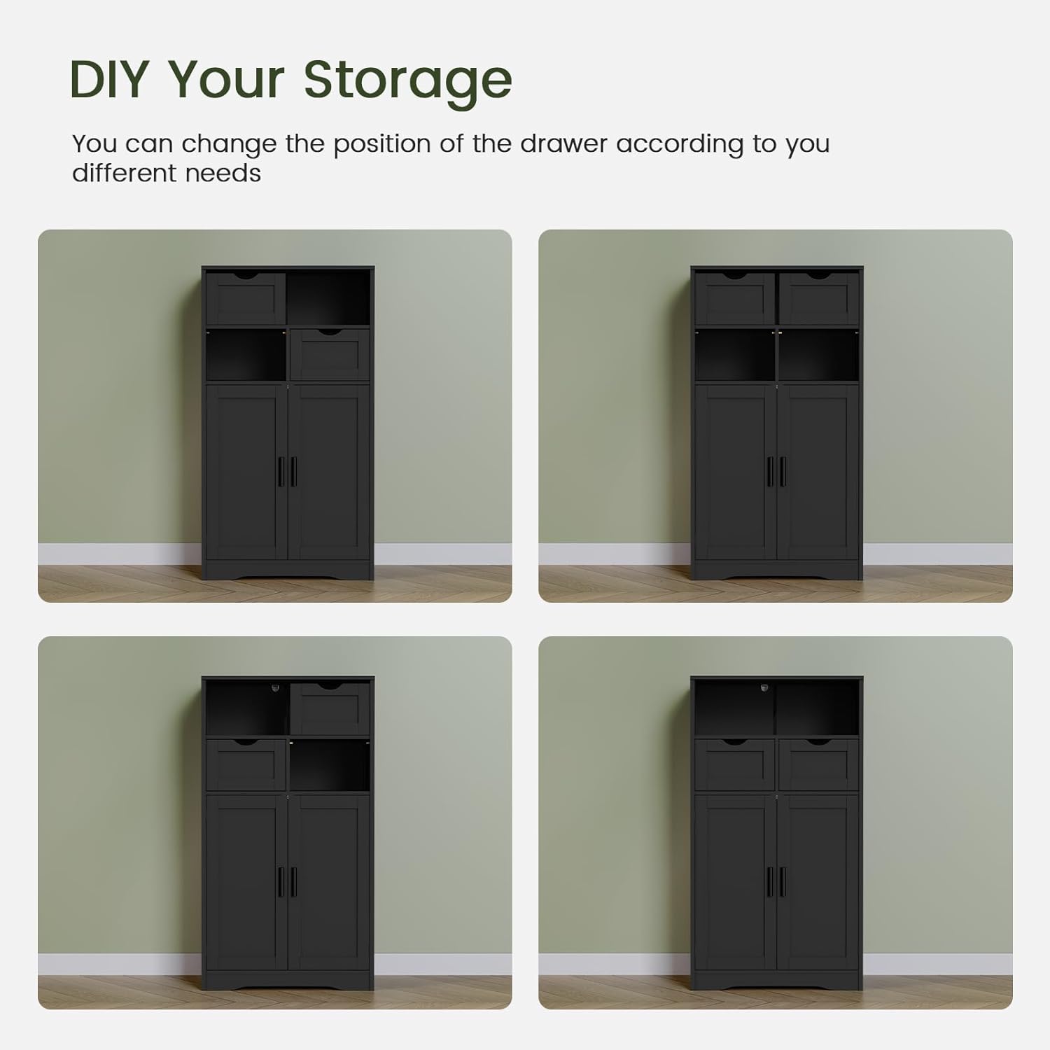 Iwell Storage Cabinet with Doors & Shelves, Kitchen Pantry Cabinet, Bathroom Cabinets for Living Room, Kitchen, Laundry, Black