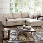 Sectional Cloud Couch for Living Room, Spring Cushion Seating, L Shaped Convertible Modular Sofa with Ottoman, Khaki | Convertible, Balanced Comfort, Soft-Strong Chenille, Apartment-Friendly