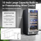 BODEGA 15 Inch Wine Fridge, 30 Bottles Dual Zone Wine Cooler, 41-68°F Wine Refrigerators Free standing, Soft LED Dual Zone Wine Fridge, Built-in or Freestanding for Home/Bar/Kitchen (3.2 cu.ft), Black