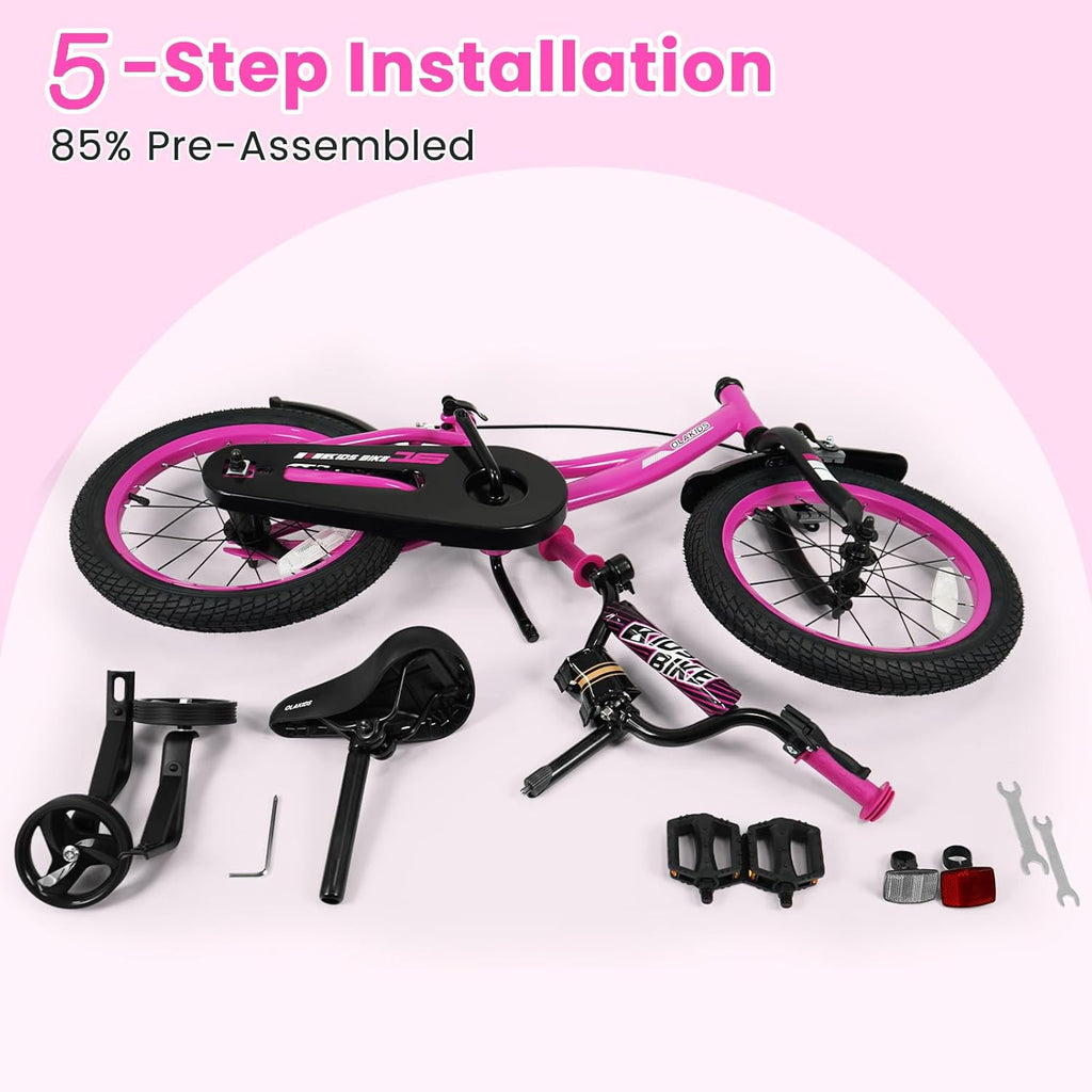 Olakids Kids Bike, 12 14 16 18 Inch BMX Style Toddlers Bike with Training Wheels Adjustable Seat Handlebar Coaster Brake Handbrake Safety Bell, Children's Bicycle for Boys Girls