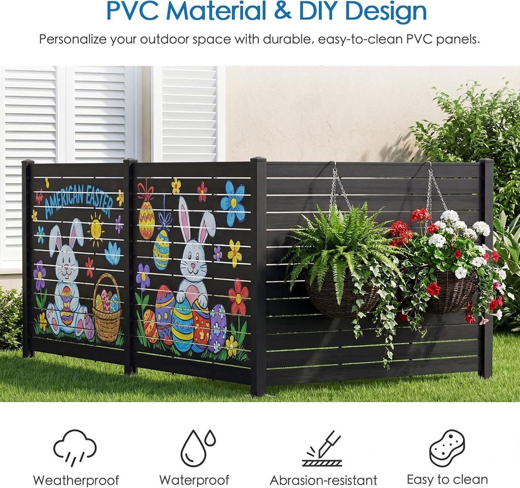Kozyard 50" W x 48" H Outdoor Privacy Screens Aluminum Post  Air Conditioner Fence Panels  Pool Equipment Enclosure  Trash Can Screens Fence Kit for Outside Backyard Patio(Black/3Panels)