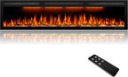 72 inches Electric Fireplace, Recessed and Wall Mounted Fireplace Heater and Linear Fireplace Inserts, Adjustable Heaing& Remote Control& Touchscreen, Multicolor Flame & Realistic logs,1500W, Black