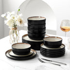 vancasso Plates and Bowls Sets, Ceramic Dinnerware Sets Stoneware Kitchen Dishes Dishware Mircowave and Dishwasher Safe, 18 Pieces, Oyster White