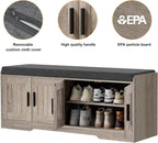 Homleke 2-Tier Storage Bench, Shoe Bench with Thickened Padded Seat Cushion, Entryway Bench with 4 Doors, Adjustable Shelf, 13.8" D x 45.3" W x 18.5" H, for Entryway, Living Room, Bedroom, Greige