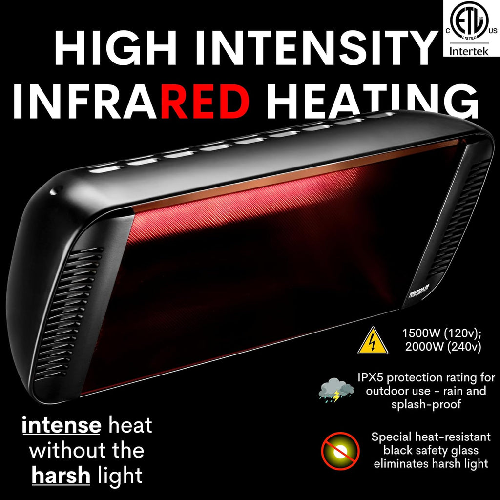 Professional Electric Infrared Outdoor Patio Heater  Wall Mounted  Comes with 6' 120V Plug-in Cord  Water Resistant for Residential and Commercial Use