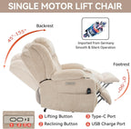 PELUMY Power Lift Recliner Chair for Elderly, Heavy Duty 350 lbs, Massage & Heat, Dual USB Ports & Cup Holders, Electric Recliner, Chenille Fabric (Beige)
